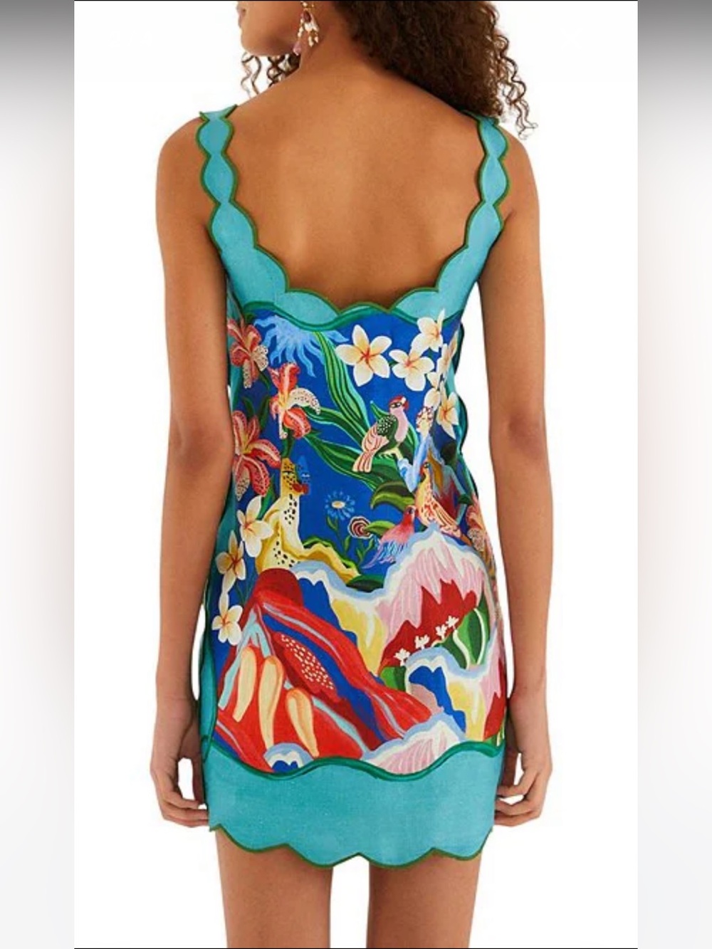 NWT🌷FARM Rio Garden of Life Scarf Square Neck Sleeveless Scallop Hem Mini Dress - Picture 3 of 15